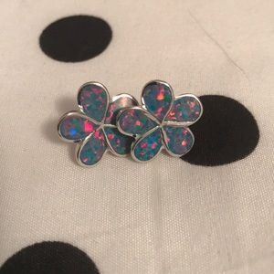 SS plated Blue Fire Opal Flower Earrings